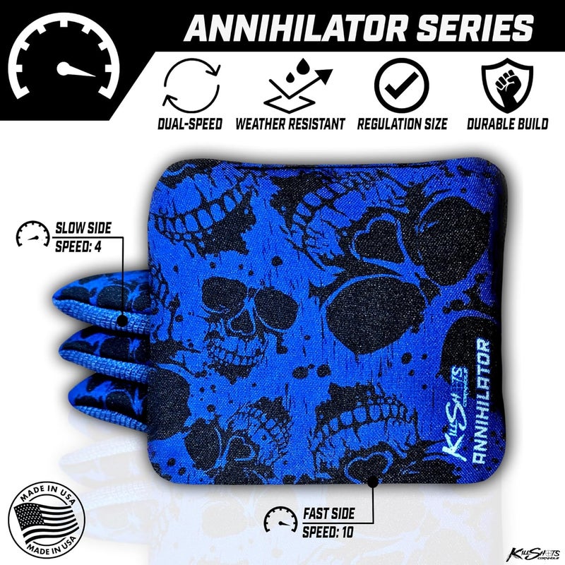 Killshots Store Cornhole | Annihilator Series | Limited Edition | Premium Cornhole Bags | Double-Sided Stick & Slide | Durable | Resin Filled | Regulation 6x6, 16oz | Set of 4 (Blue Reaper) - Image 3